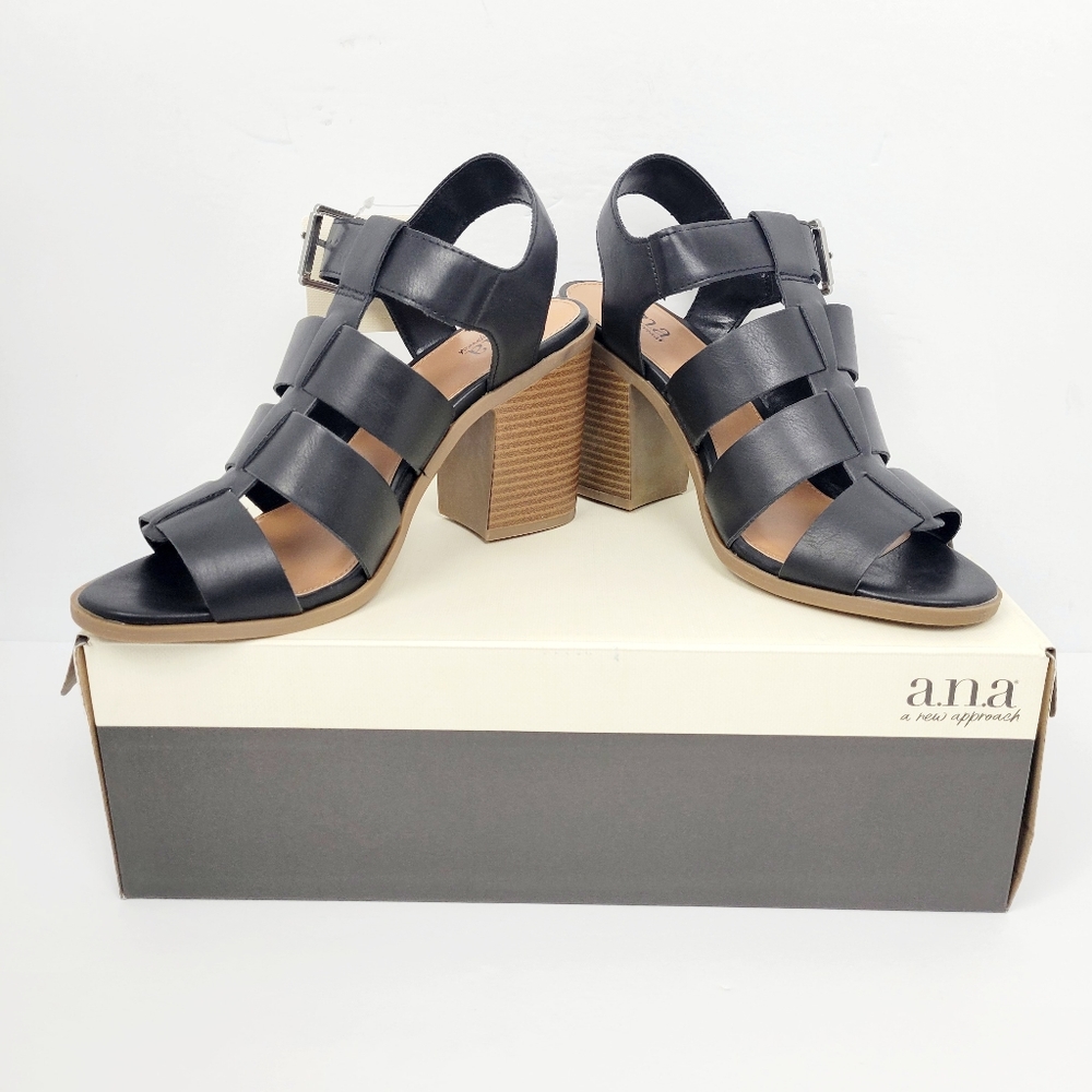 a.n.a Black Strappy Block Heel Sandals
